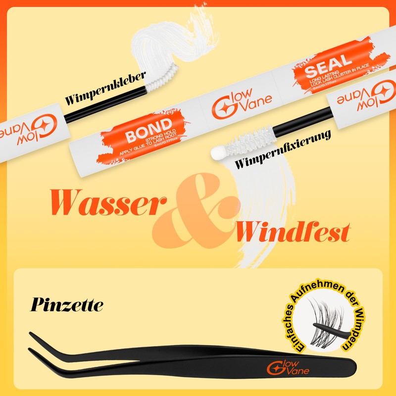 GlowVane Volumen Cluster-Lashes D Curl, Lash-Cluster, Wimpern-Extensions Einfach zu Hause,Wiederverwendbare