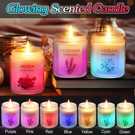 ElectricWise 3 Pack Glowing Scented Candles with Sensor Light, Aromatherapy Candles Gifts for Women, Rose Vanilla Lavender Candle, Natural Soy Candle for Home Scented, Women Birthday Christmas Gift