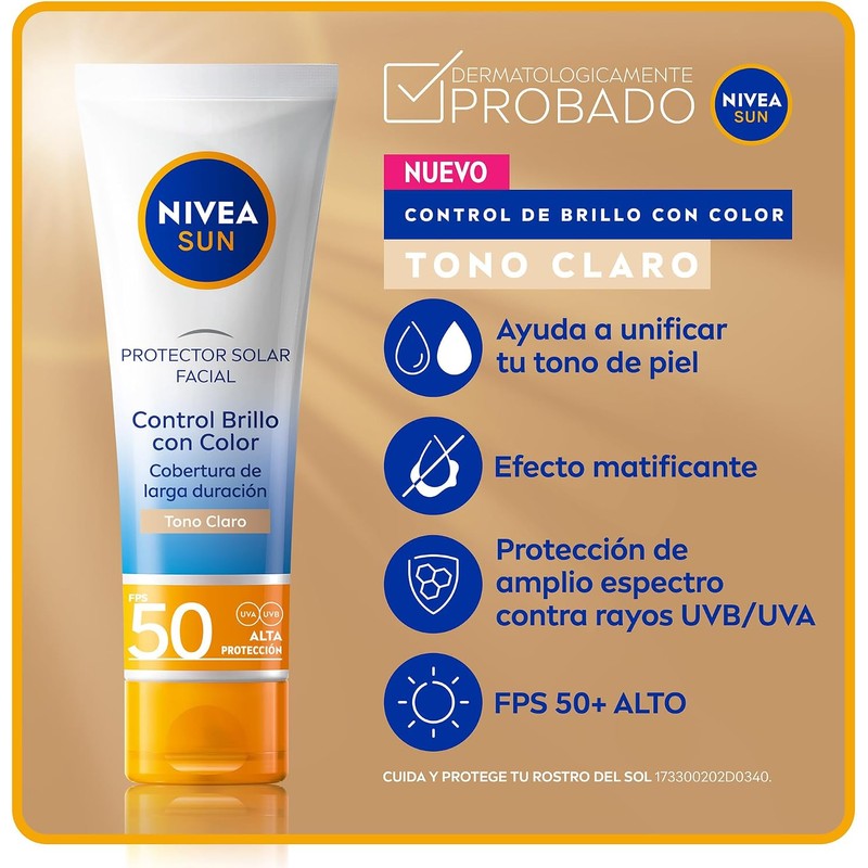 Protector Solar Facial NIVEA SUN Control Brillo Tono Claro, Cobertura