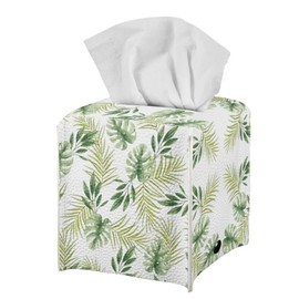 Tutolipy Tropic Leaves Monstera - Funda de caja de pañuelos con estampado cuadrado, soporte de papel facial rosa para encimera de baño, mesita de noche, cambiador de recámara, color verde