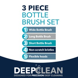 Beldray LA030117FEU7 Deep Clean 3-Piece Bottle Brush Set – Dish Brushes with Non-Scratch Bristles, Includes Wide, Long and Short Bottle Brushes, Flexible Heads for Precision Cleaning, Hanging Hooks
