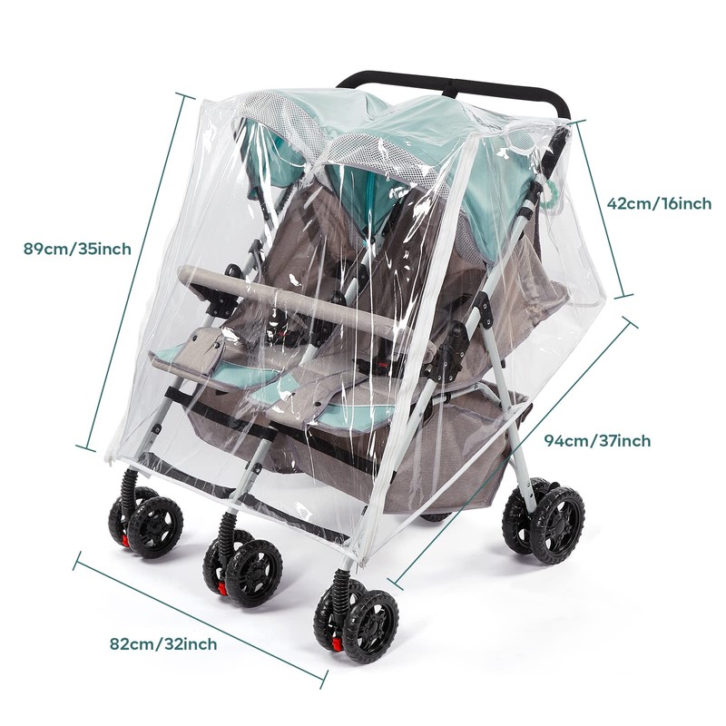 Double Stroller Rain Cover, Waterproof Weather Shield for Side by