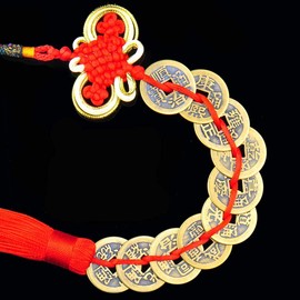 Fancy Pumpkin A String of 10 Lucky Coins Feng Shui Modern Copper Coin Feng Shui Decorate with Chinese Knot