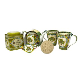 Exclusively Irish Ceramic Shamrock Cookie Stamp Pies Two Mugs Tea Bag Holder Teapot and Breakfast Tea 50 Bags Kitchen Set of 6 Teatime Backing Supplies Housewarming Gift Birthday Present