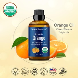 Nexon Botanics Organic Orange Essential Oil 30 ml - Pure, Natural Sweet Orange Oil for Diffusers, Aromatherapy & Skin Care - Undiluted, Cold Pressed Citrus Oils - Nexon Botanics