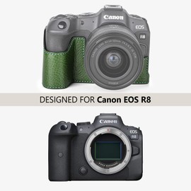 MUZIRI KINOKOO Canon EOS R8 Case, Retro Style Genuine Leather Case for Canon EOS R8/EOSR8 Camera Bottom Protective Case - with Handle and Bottom Opening Design, Green, vintage