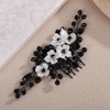 Rumtock White Flower with Black Crystal Beads Hair Comb for