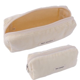 1 PCS Corduroy Pencil Case,Portable Pencil Pouch,Large Capacity Pen Bag for Stationery Storage,Pencil Bags with Practical Zip,Canvas Pencil Case for Teenagers, School and Office (19×6×7 cm,Beige)