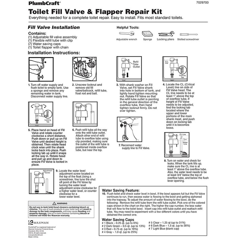 PlumbCraft Universal Toilet Fill Valve and Flapper Repair Kit 7029700,
