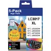 5-Pack(2BK/C/M/Y) LC3017 High Yield Ink Cartridge Replacement for Brother LC3017