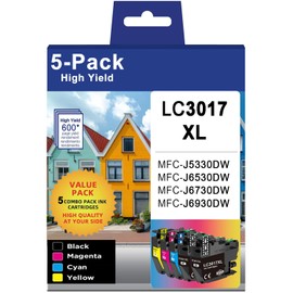 5-Pack(2BK/C/M/Y) LC3017 High Yield Ink Cartridge Replacement for Brother LC3017 Ink Cartridges Use with MFC-J5330DW, MFC-J6530DW, MFC-J6930DW, MFC-J6730DW Printer