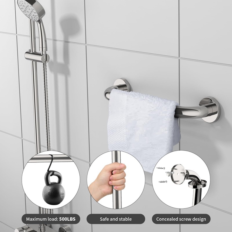 2 Pack 12 Inch Shower Grab Bar, ZUEXT Chrome Stainless