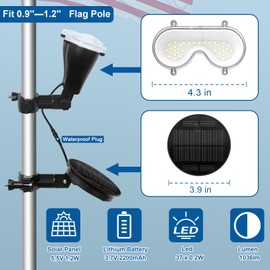 Solar Flag Pole Light, Flagpole Light Solar Powered, Super Bright PC Crystal LED Spotlights, Upgraded 8000mAh 4800Lm, Adjustable Bracket & Metal Clamp Fits 1-1.5" Flagpole, 8-12 Hrs