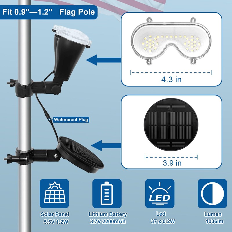 Solar Flag Pole Light, Flagpole Light Solar Powered, Super Bright