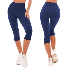 SINOPHANT High Waisted Leggings for Women - Full Length Capri Buttery Soft Yoga Pants for Workout Athletic(Capri Navy,S-M)
