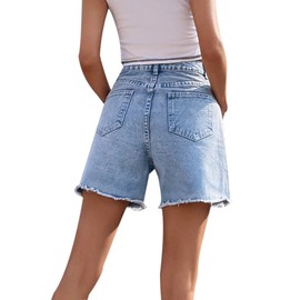 KINGFEN Womens Shorts 5 inch Inseam Shorts Women Jeans Womens Jean Shorts mid Rise Summer Jeans Women Stretchy Jean Shorts Girls Jean Short Sky Blue Small