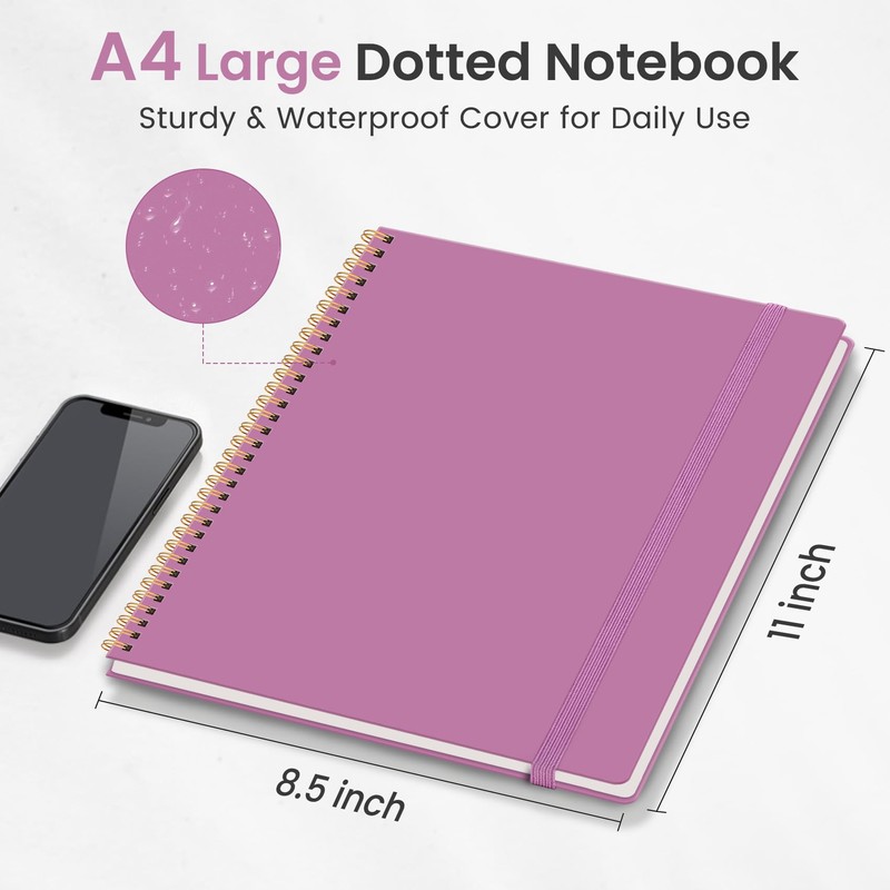 Taja Spiral Dotted Notebook, 8.5"x11" Notebooks for Work, Large A4