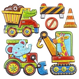 Ideen mit Herz Colourful Stickers in Wood Look, Construction Site, 18 x 17.5 cm, Wall Sticker, Relief Sticker, Puffy Stickers in Happy Colours for Children