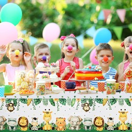 2pcs Jungle Safari Party Table Covers Tablecloths Plastic Jungle Animals Tablecloths Safari Theme Table Cloth Jungle Safari Tablecloth for Birthday Party Decorations Baby Shower Kids Boys