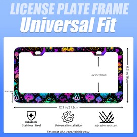 Onevenvi Funny Hippie Colorful Mushrooms License Plate Frame,Colorful License Plate Frame Decorative Rust-Proof Waterproof Stainless Steel 2 Hole License Plate Holder for Men Women 12x6 Inches
