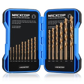 MACXCOIP Cobalt Drill Bit Set, 15Pcs M35 High Speed Steel Jobber Length Drill Bit Kit for Hardened Metal, Stainless Steel, Cast Iron, Wood and Plastic, with Index Storage Case, 1/16"-3/8"