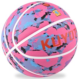 KUYOTQ Size 6 Basketball 28.5", Pink Graffiti Girls Womens Thickened Rubber Basketball in&Outdoor Play, Vibrant & High Bounce (Without Pump)