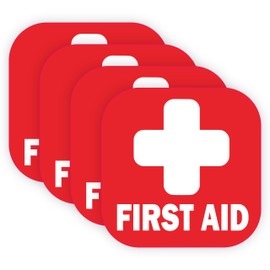 Sticky Expressions | First Aid Sign Stickers (4 Pcs), 3.25x3.25 Inches – Strong Adhesive, Durable, Waterproof – Ideal Decal for First Aid Boxes and Emergency Kits