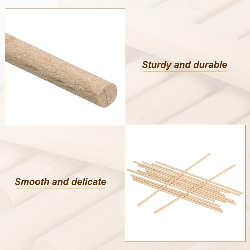 PATIKIL 50pcs 3mm x 10cm Dowel Sticks Wooden Sticks Unfinished