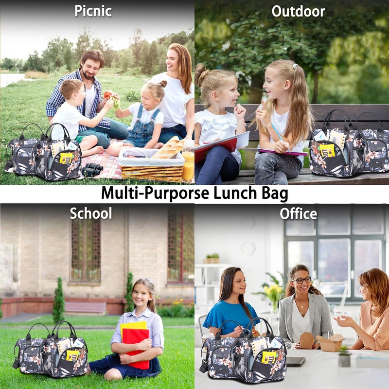 TuErCao Hibiscus Small Lunch Bag Lightweight Insulated Lunch Box for