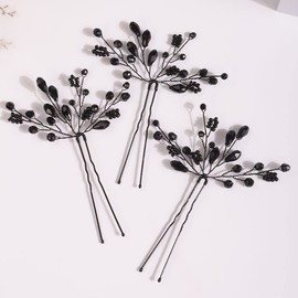 Missgrace Women Black Rhinestones Simple Hair Pins Headpiece Bride Wedding Silver Crystals Hair Jewelry Bridal Tiara Prom and Party Hair Accessories for Women and Girls (Black 2)