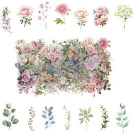 TIAMORK 500 PCS Transparent Flower Stickers,Flower Scrapbooking Sticker,Vintage Flower Natural Stickers for Journaling,Clear Decals Making Journaling Envelopes DIY