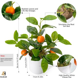AceList Small Artificial Orange Tree for Oranges Decor, 14.17 Inch Realistic Fake Tree with White Pot, Enhance Your Home Décor in The Kitchen, Living Room, or on The Table