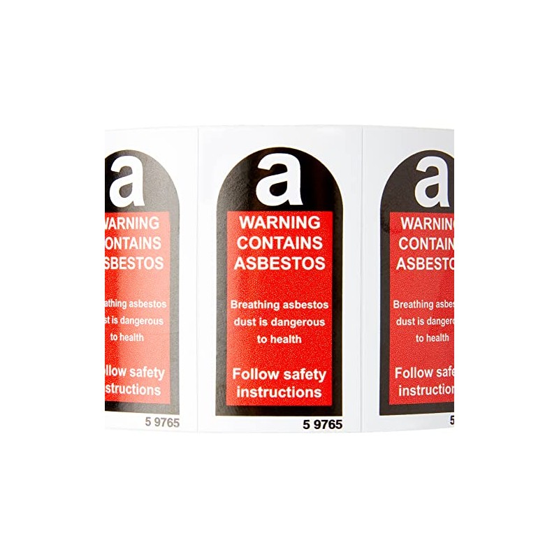 Caledonia Signs 59765 Contains Asbestos ,White,100 S/A Label, 27 mm