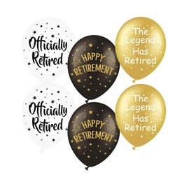 SUNBEAUTY 18 Pcs Happy Retirement Balloons With Pattern 12 Inch Black Gold Retirement Latex Balloons for Retirement Theme Party Decorations