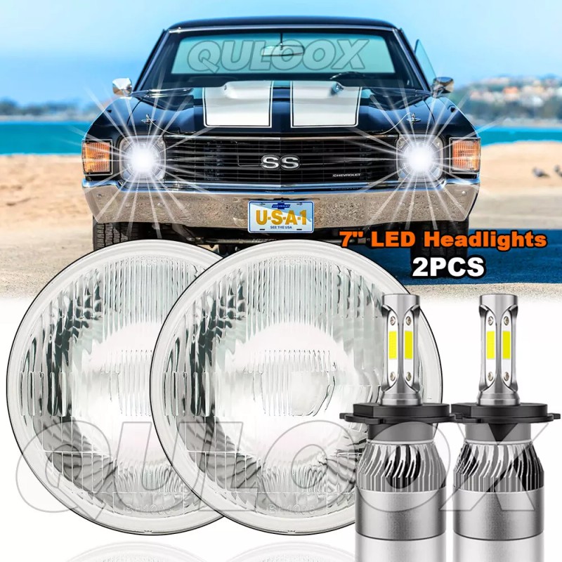 QULOOX Pair 7" Inch Round LED Headlights DRL for Ford