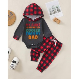 NZRVAWS Baby Boy Clothes 6 Month Baby Outfit 12 Months Hoodie Red Letter Plaid Romper Long Pants Sets Fall Winter Clothes For Baby Boy Gifts