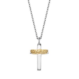 Engelsrufer Women's Necklace Made of Sterling Silver and Cross with Wings Pendant Two-Tone in Silver and Gold – Adjustable in Three Lengths – Length: 44 cm, Sterling Silver, No Gemstone