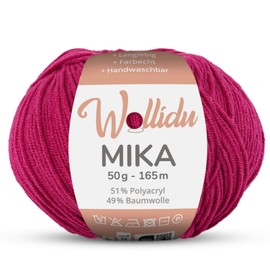 Wollidu Mika 51% Polyacrylic, 49% Cotton for Crochet and Knitting, 1 x 50 g/165 m, Oeko-Tex Knitting Yarn, Crochet Yarn - Dark Fuchsia