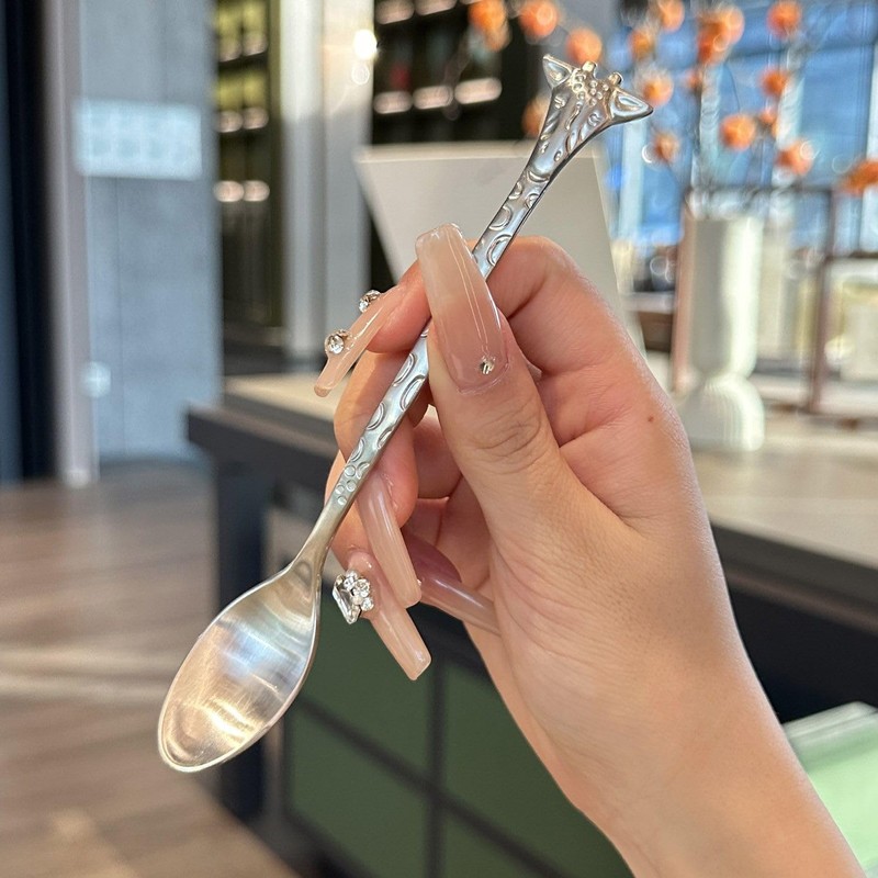 Pinenjoy 4Pcs Giraffe Spoon Forks Silver 18/10(304) Stainless Steel 6inch