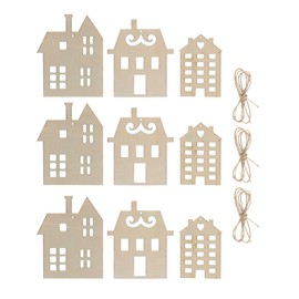 Wooden House Hangers to Design Yourself – Set of 9 – DIY Creative Set for Crafts – Christmas Decoration Winter Decoration Christmas Village Decoration Hanger for Painting