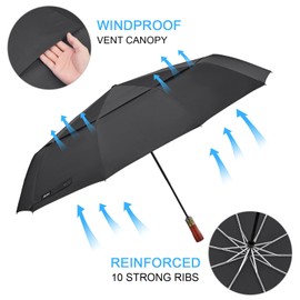G4Free 54 inch Large Compact Windproof Golf Umbrella for Rain Oversized Auto Open Close Folding Travel Umbrella 10 Ribs Vented Double Canopy Umbrella for Women Men (Black)
