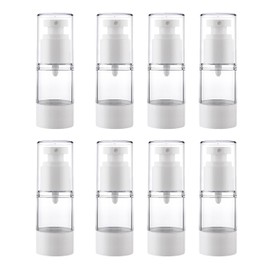 Doromy 8Packs Clear Airless Pump Bottles 0.5oz/15ml Cosmetic Cream Pump Bottle Travel Size Dispenser Refillable Containers for Toiletries Shampoo Lotion and Cream