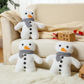 Huwena 3 Pcs Winter Snowman Pillow Plush Funny Snowman Shaped Throw Pillow Winter Holiday Decorative Pillow Cute Gingerbread Pillow Stuffed for Couch Sofa Bed Decoration