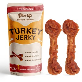 PAWUP Turkey Jerky Dog Treats, High Protein Turkey Breast Chews, Natural Healthy Dog Bones, Long-Lasting Bone Treats for Large Dogs, Low Cholesterol Snacks w/Beef Tendon (36g/Stick, 2 Sticks)