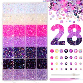 22000Pcs Pink Purple Rhinestones for Bedazzling, Jelly Bedazzling Resin Gems 3-5mm, Pink White Gems Bedazzling Kit for Crafting, Flatback Color Purple Pink AB Gems for Nails Face Makeup Tumblers