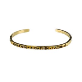 Elegant bangle bracelet in colours: silver, gold or rose gold with mantra and saying - engraving in 2 sizes. Inhale exhale smile, Stainless Steel