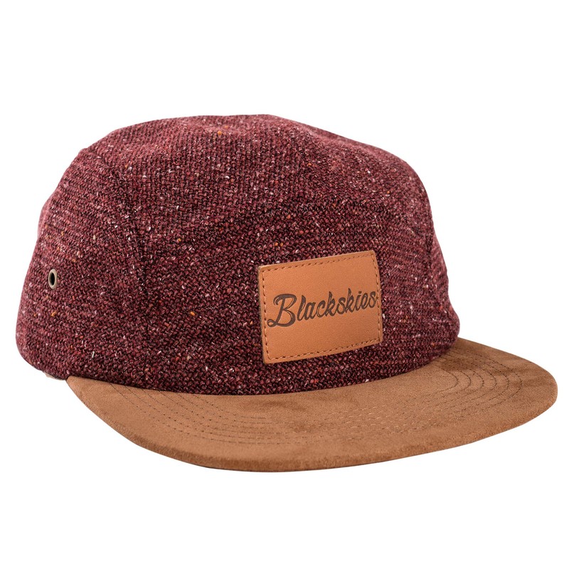 Blackskies Obsidian 5-Panel Cap, Black and Burgundy, Wool Visor, Unisex