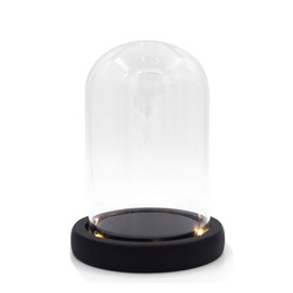 Nynelly 3.5" D X 5.9" H Clear Glass Dome Cloche with Black LED Lights Base,Glass Display Bell Jar Ornament
