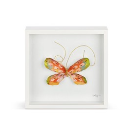 DEMDACO Wall or Tabletop Shadow Box, Everyday Home Décor, 10 Inch Wood and Glass, Orange Butterfly