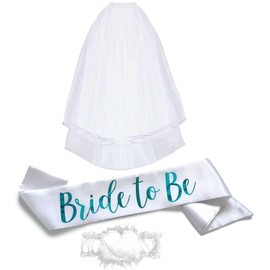 Juego de 3 bandas de novia – Sofisticado y divertido regalo de fiesta para despedida de soltera, ducha de novia y fiesta de boda (juego de 3 piezas, blanco y verde azulado (Font #2))